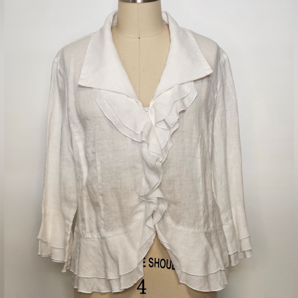 White Ruffled Linen Blouse - Picture 2 of 8